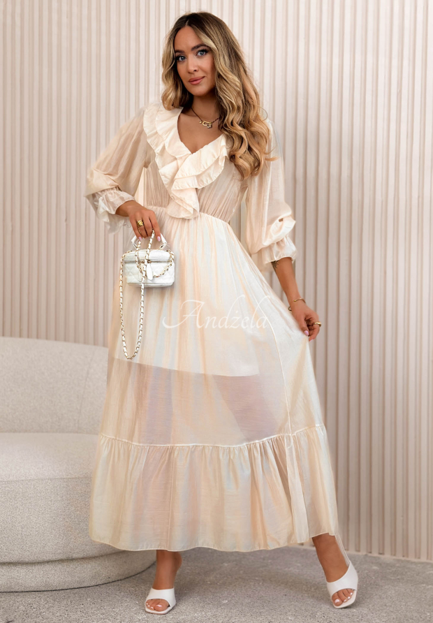 Luftiges Maxikleid mit R&uuml;schen aus Tencel Lady Spring Beige
