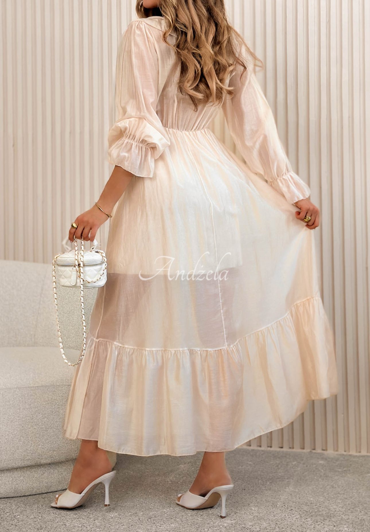 Luftiges Maxikleid mit Rüschen aus Tencel Lady Spring Beige