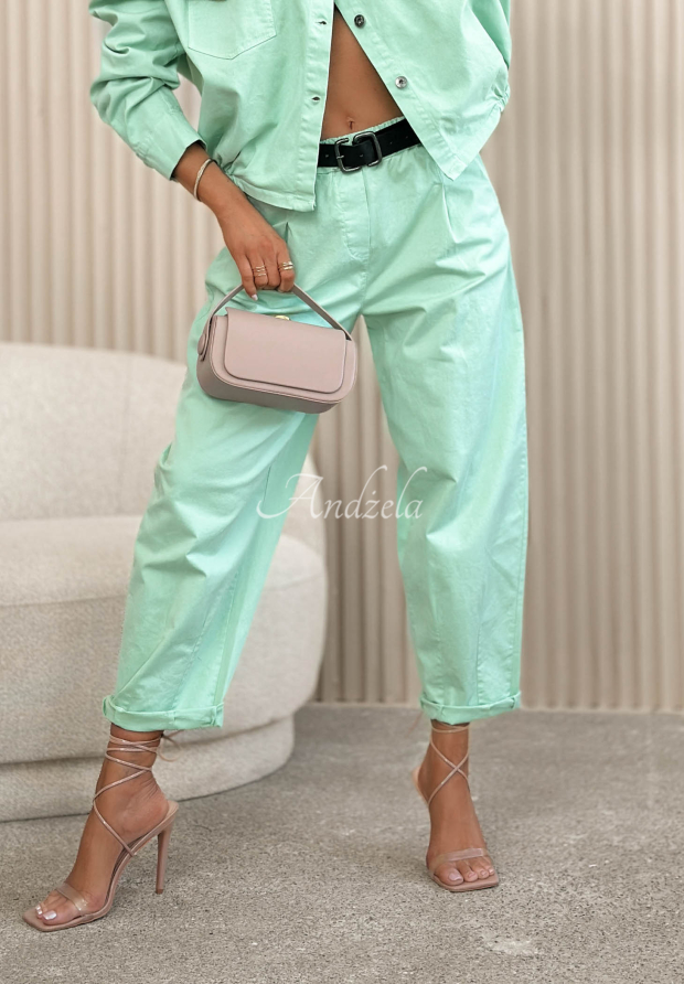 Baumwollhose mit G&uuml;rtel Nature Touch Mintgr&uuml;n