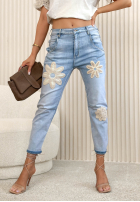 Spodnie jeansowe mom fit z naszywkami Sheryl jasnoniebieskie