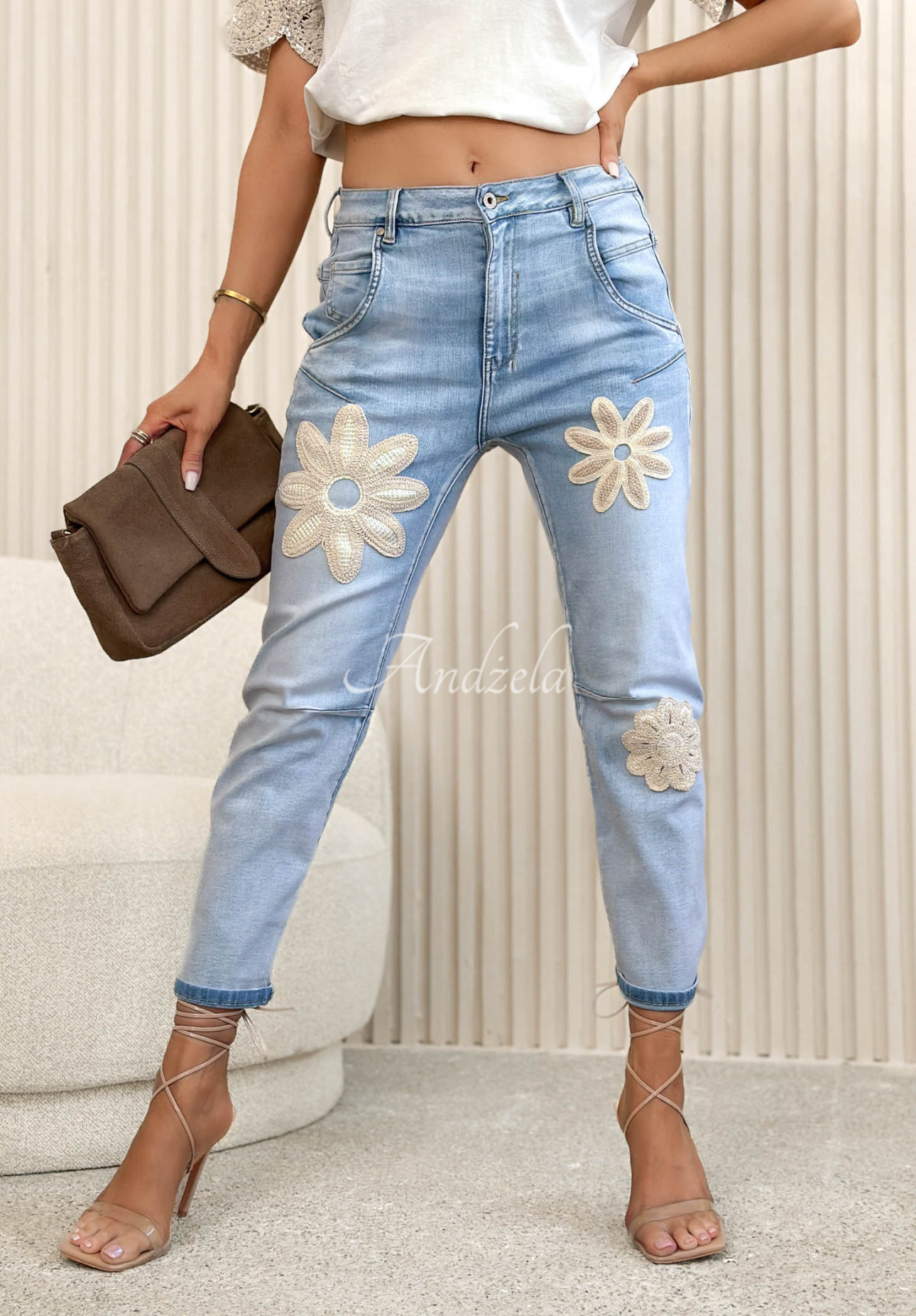 Skinny Jeans mit Flicken Sheryl Hellblau