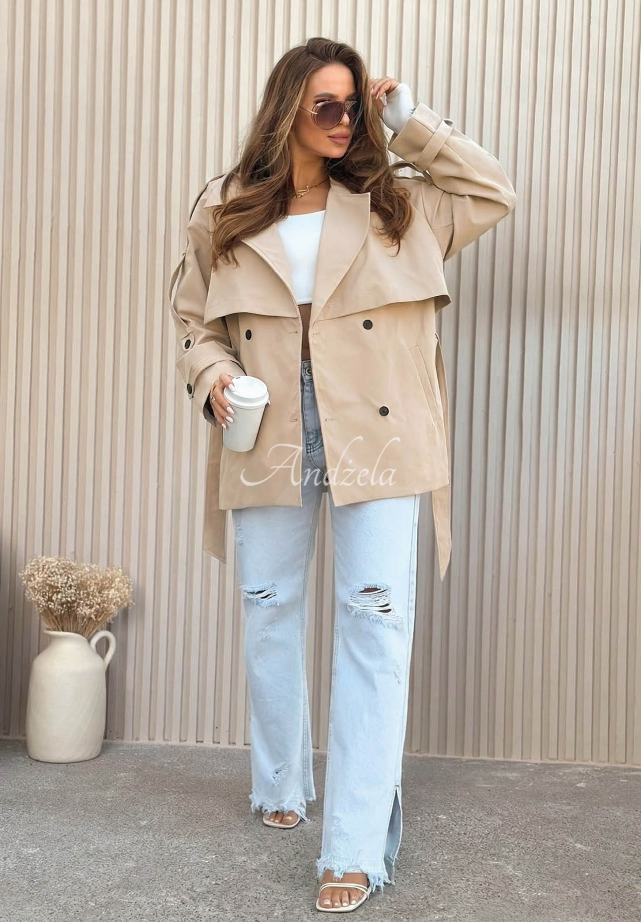 Kurzer Trenchcoat mit Gürtel Nerissa Beige