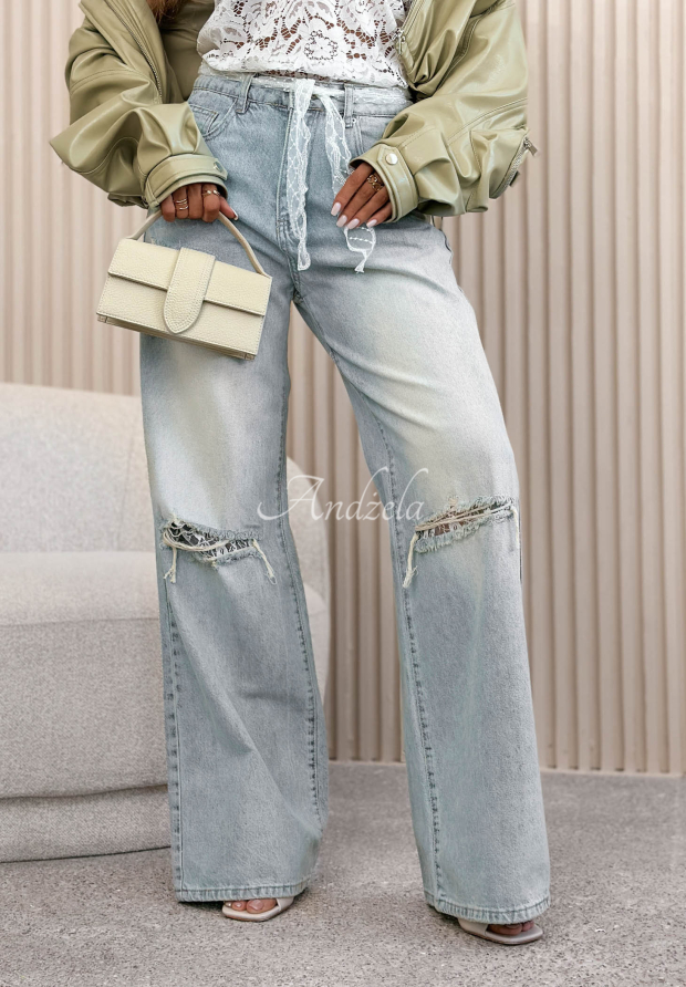 Jeanshose mit weitem Bein und Spitzeng&uuml;rtel Gabrielle Hellblau