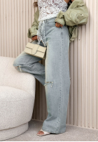 Hose Jeans wide leg z koronkowym paskiem Gabrielle Hellblau