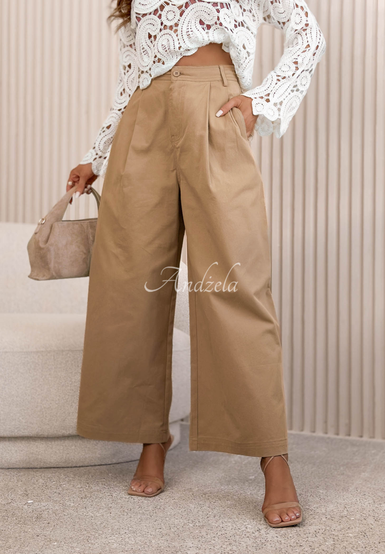 Baumwollhose wide leg Salena Camel