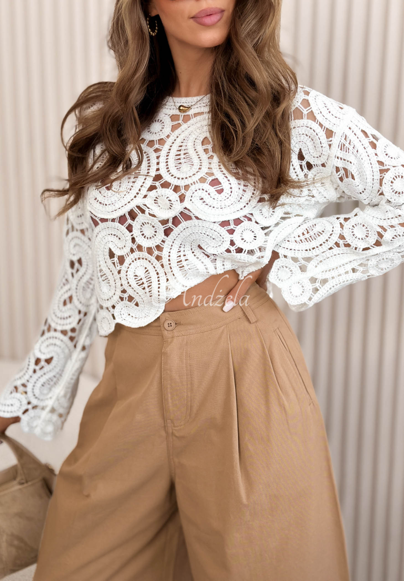 Salena wide-leg cotton pants in camel