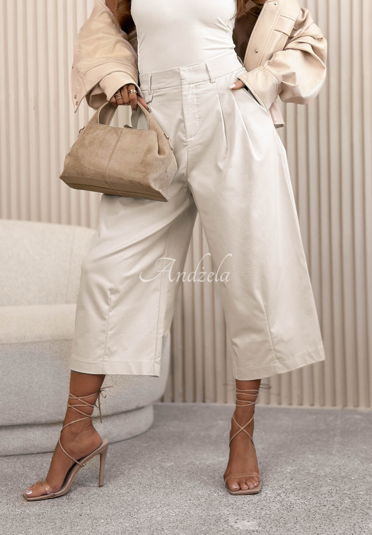Connie Beige Wide-Leg Cotton Culottes