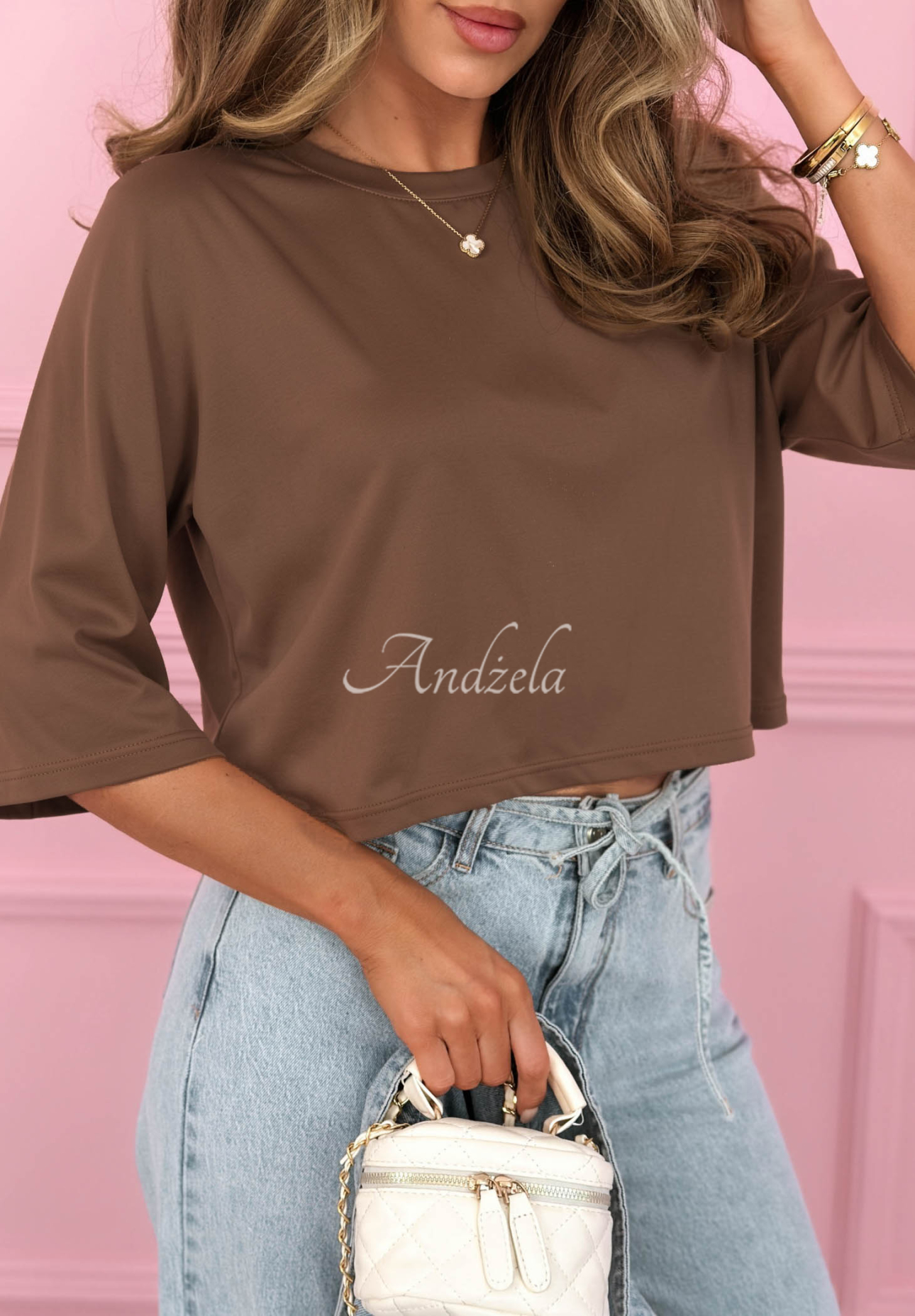 Kurzes Baumwoll T-Shirt Springtime Babe Schokoladenbraun