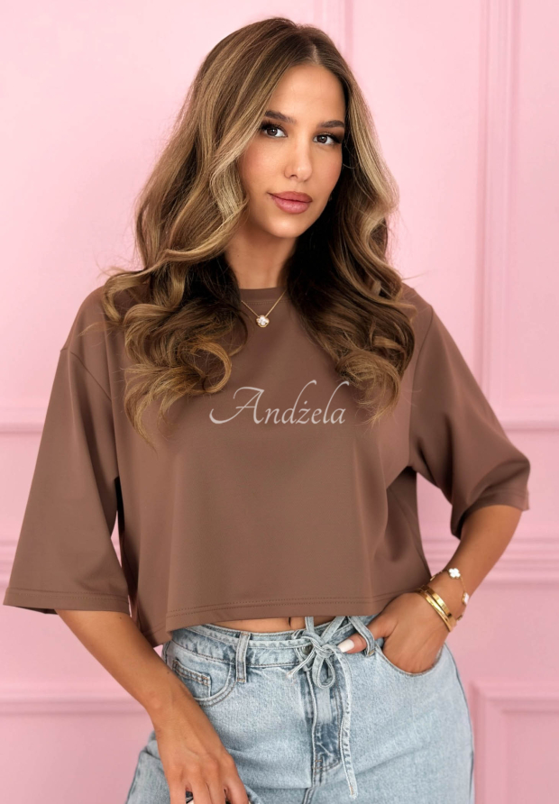 Kurzes Baumwoll T-Shirt Springtime Babe Schokoladenbraun