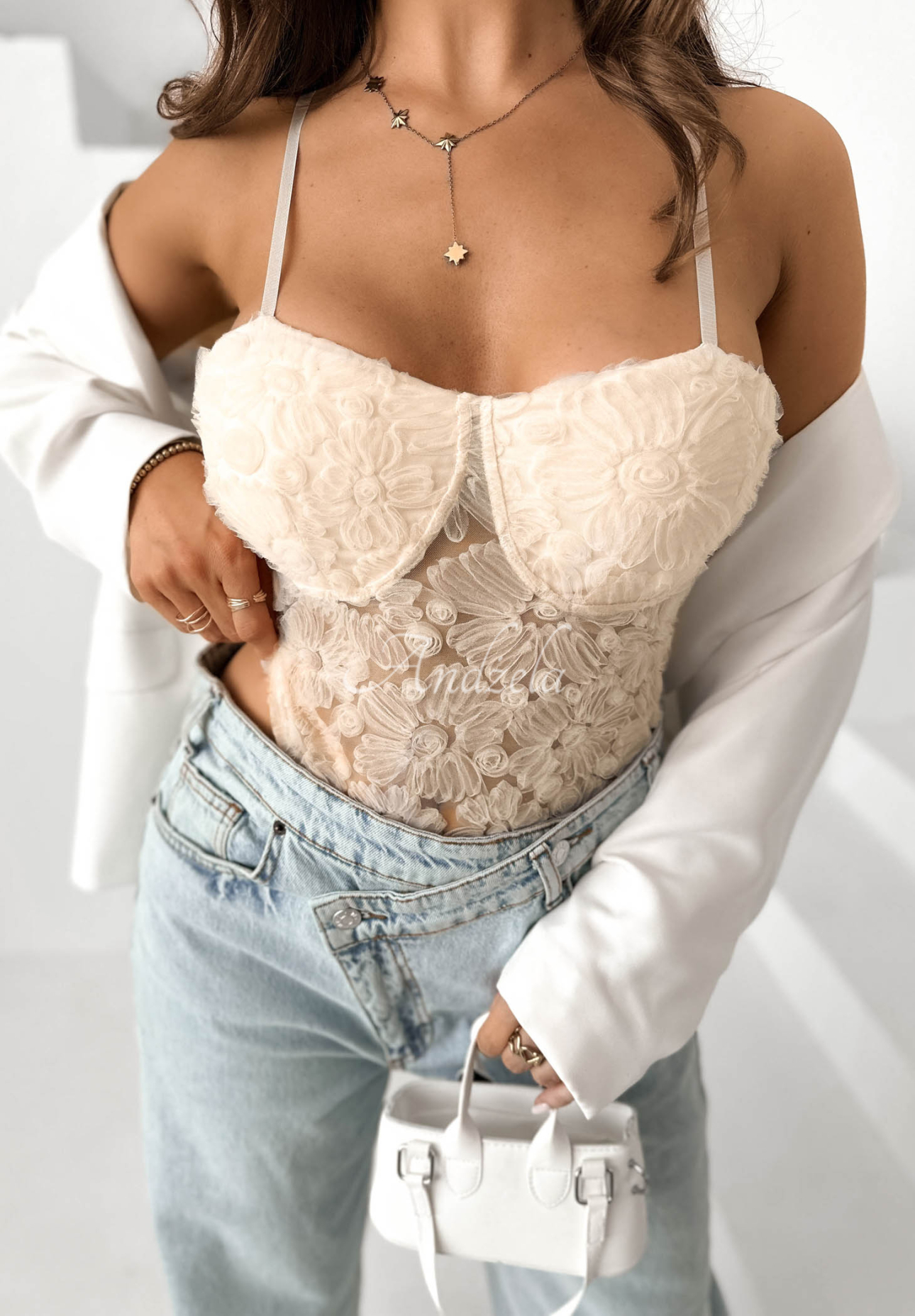 Tüll-Body mit Trägern Laryssa Beige