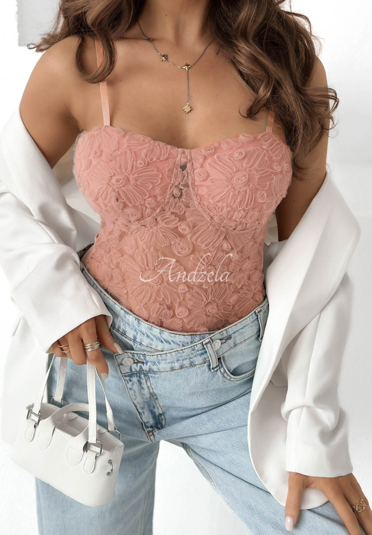 Laryssa Powder Pink Tulle Strapless Bodysuit