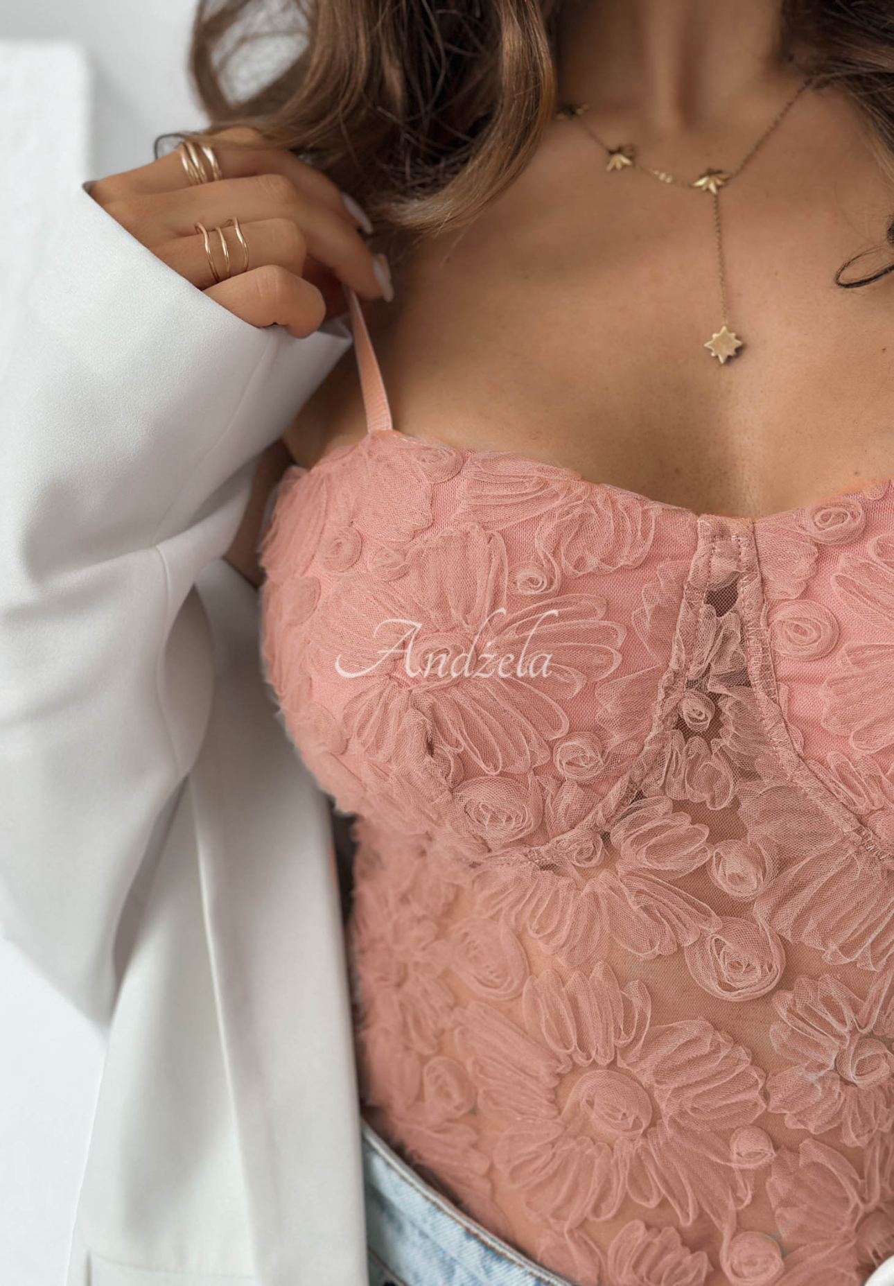 Tüll-Body mit Trägern Laryssa Puderrosa