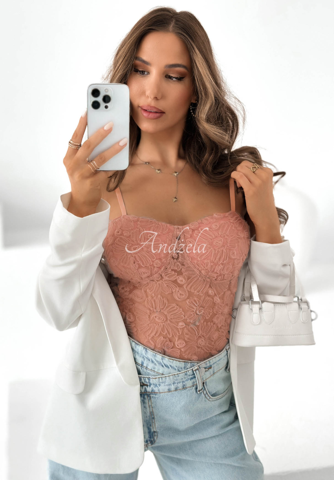 Laryssa Powder Pink Tulle Strapless Bodysuit