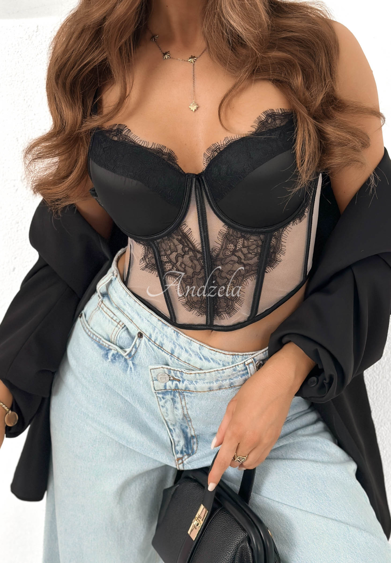 Sensi Look Black Cropped Lace Corset Top