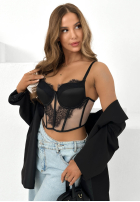 Krótki gorsetowy top z koronką Sensi Look Schwarz