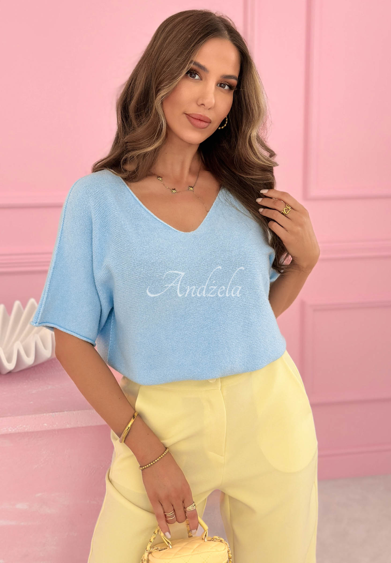 Viskosepullover mit Ausschnitt Summer Daydream Himmelblau