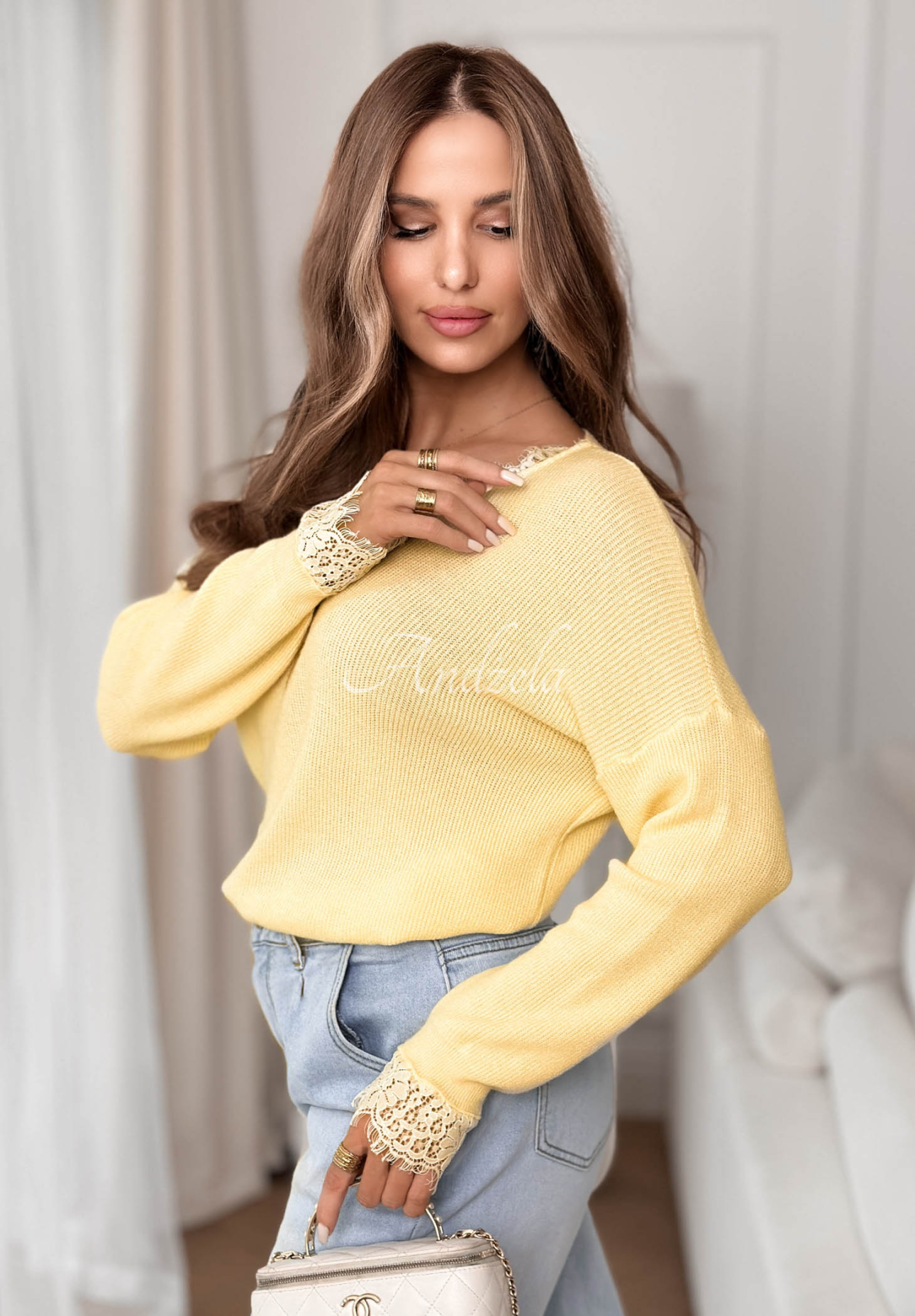 Leichter Pullover mit Viskose und Spitze Till April Gelb