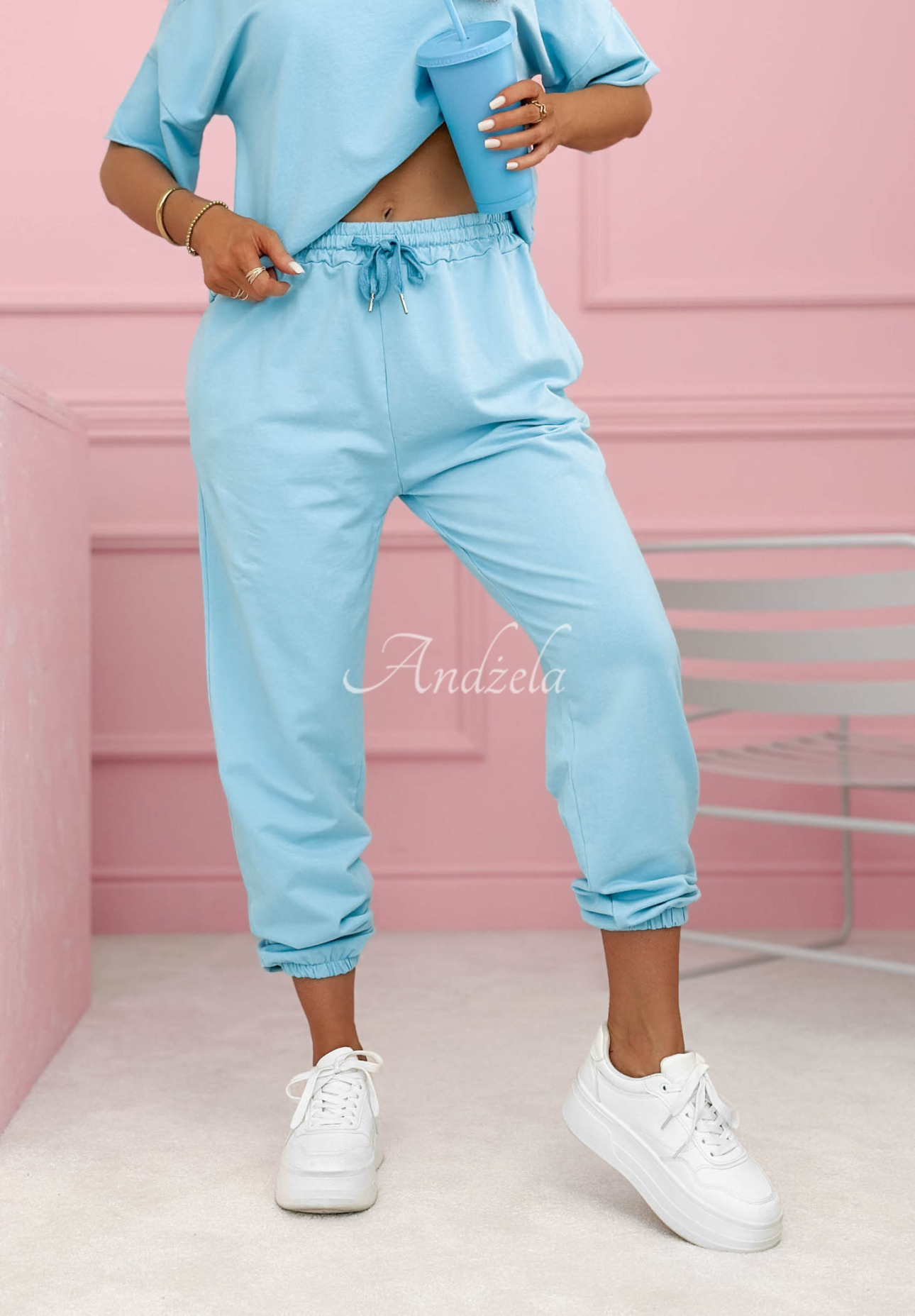 Double Trouble T-shirt and Sweatpants Set in Light Blue