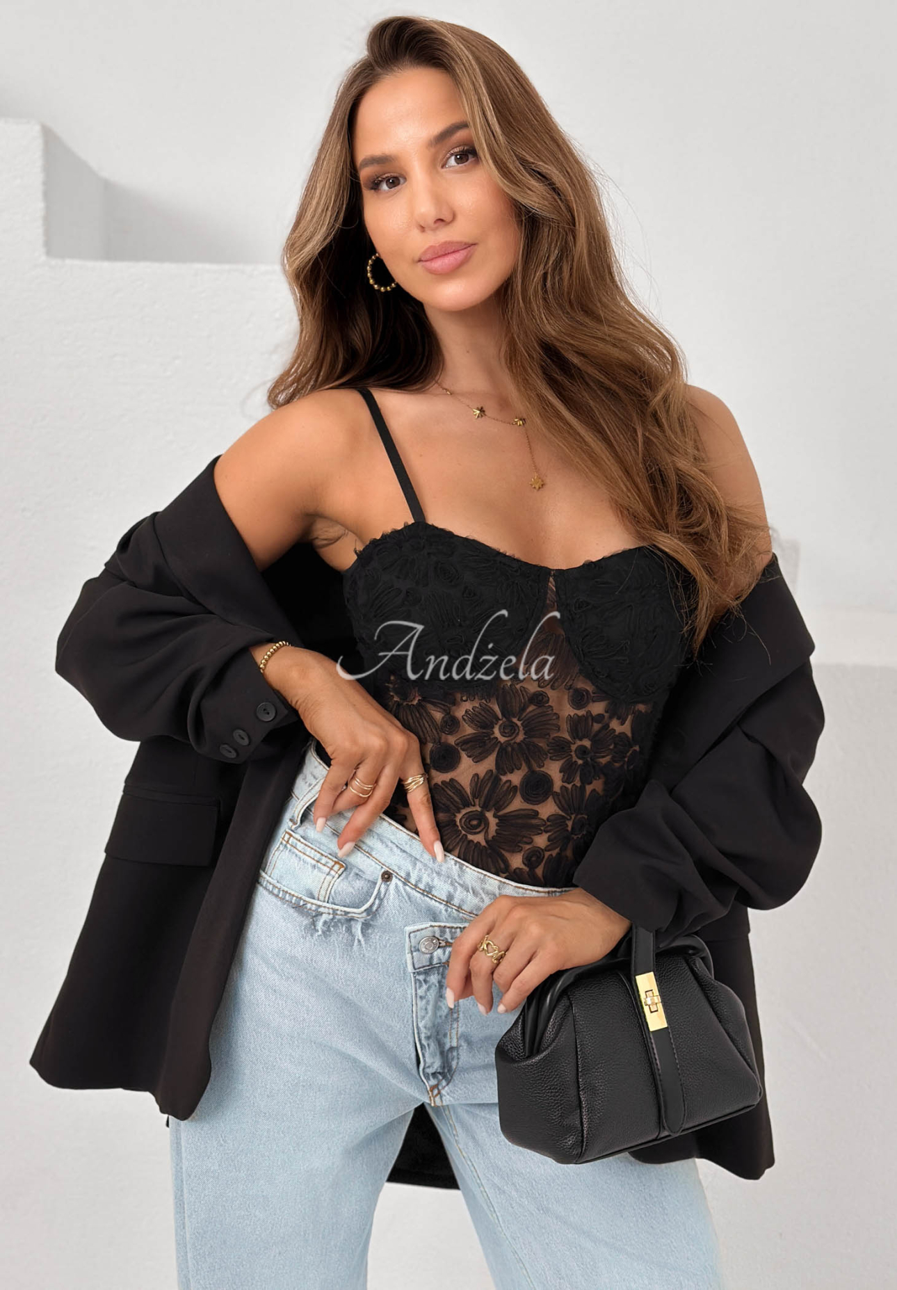 Tüll-Body mit Trägern Laryssa Schwarz