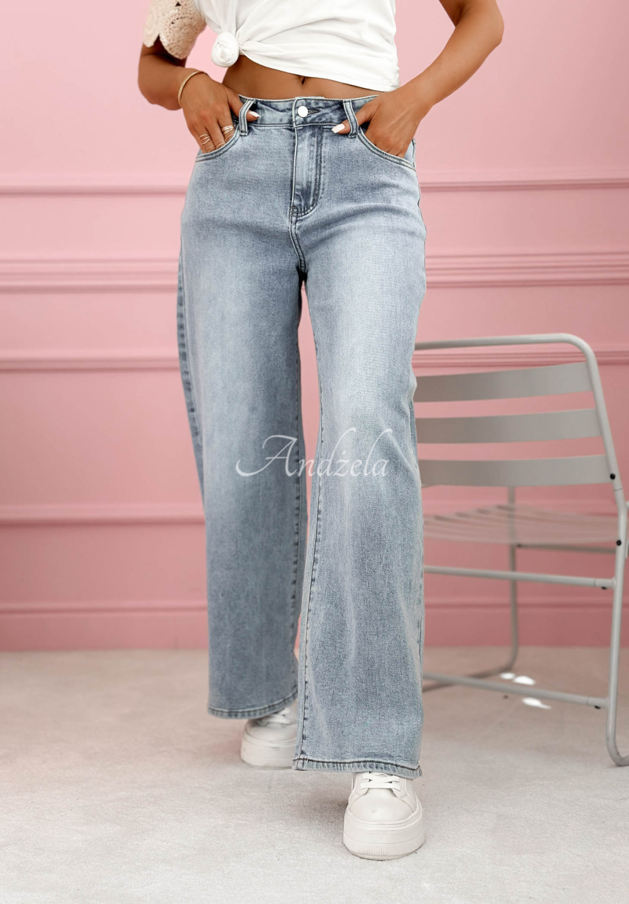 Wide leg Jeans mit Spitze Scarlett Hellblau