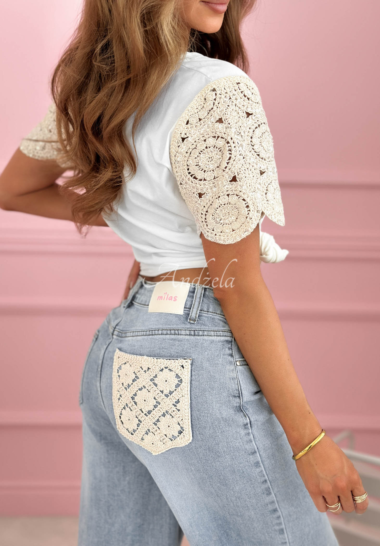 Wide leg Jeans mit Spitze Scarlett Hellblau