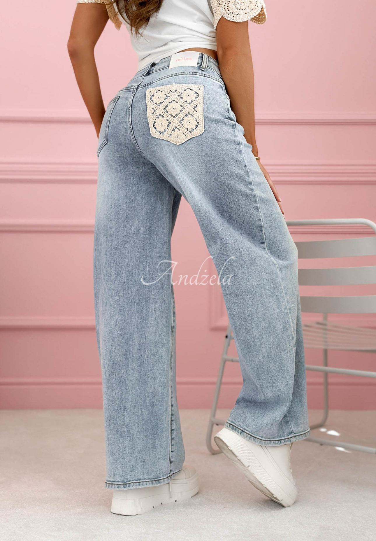 Wide leg Jeans mit Spitze Scarlett Hellblau