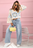 Ażurowy Pullover boho Mandy Beige-Himmelblau