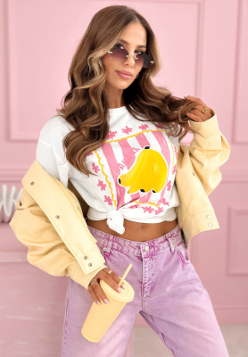 Baumwoll-T-Shirt mit Aufdruck Hey Banana Wei&szlig;