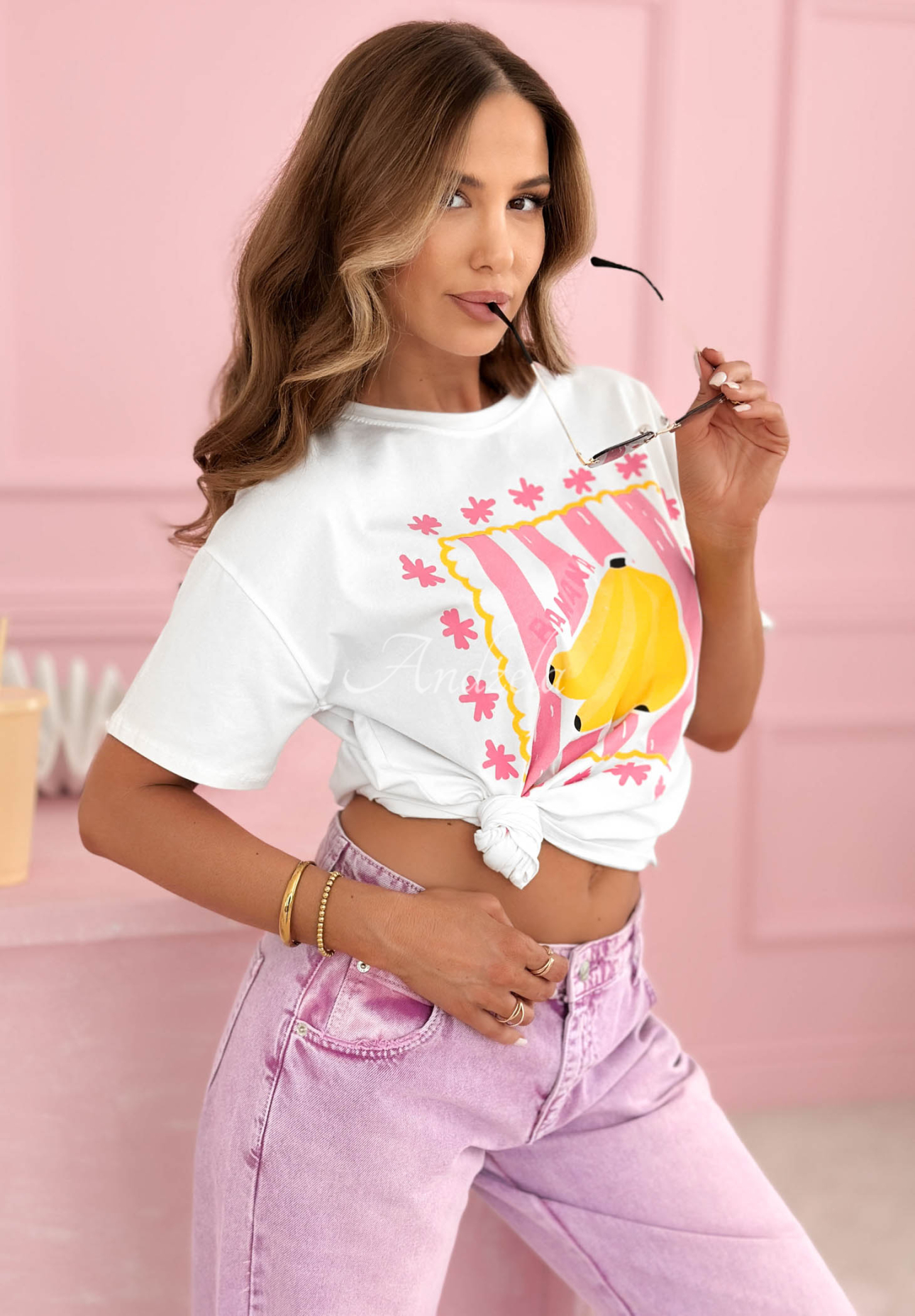 Baumwoll-T-Shirt mit Aufdruck Hey Banana Weiß