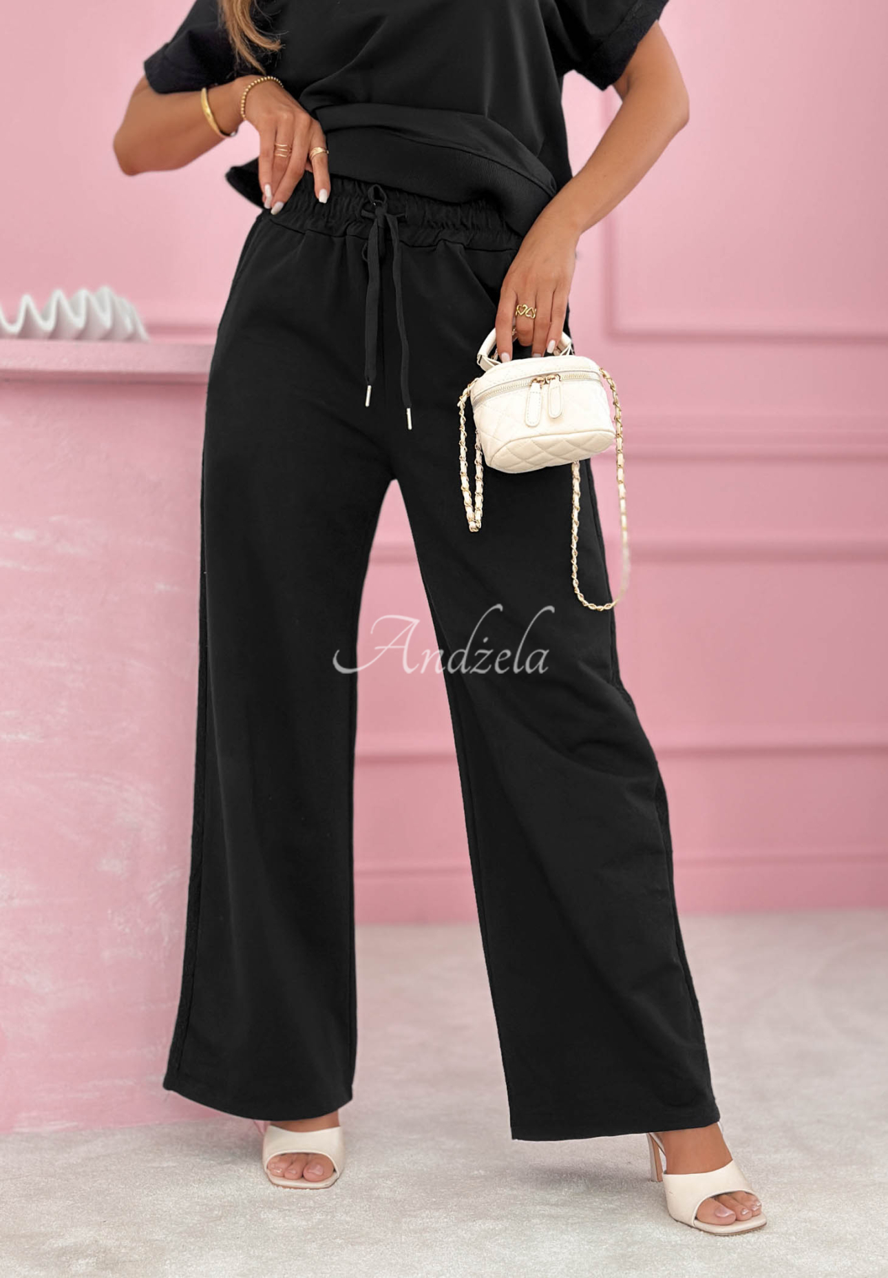 Lacy Actions Black Cotton Sweatsuit Set with Lace