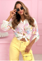 Ażurowa koszula w kwiaty Coral Island biała