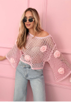 Krótki ażurowy Pullover z różami Lil Rosie Gelb