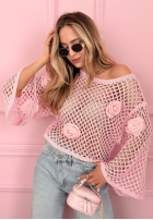 Krótki ażurowy Pullover z różami Lil Rosie Gelb