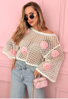 Krótki ażurowy Pullover z różami Lil Rosie Gelb