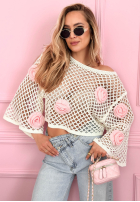 Krótki ażurowy Pullover z różami Lil Rosie Gelb