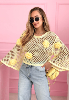 Krótki ażurowy Pullover z różami Lil Rosie Gelb
