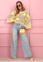 Krótki ażurowy Pullover z różami Lil Rosie Gelb