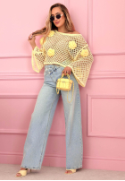 Krótki ażurowy Pullover z różami Lil Rosie Gelb