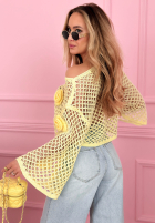 Krótki ażurowy Pullover z różami Lil Rosie Gelb