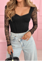 Koronkowe body longsleeve z usztywnianym gorsetem Noelia Rosa
