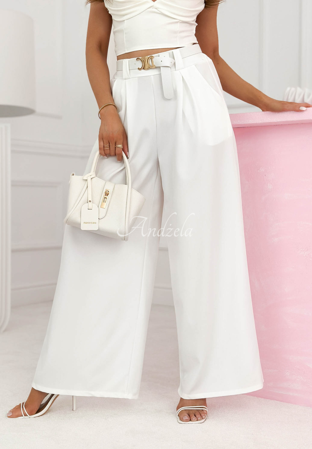 Viskose-Schlaghose wide leg mit Gürtel Morning Cappuccino Ecru