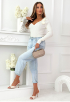 Prążkowana Bluse longsleeve z różami Rosavelle Ecru