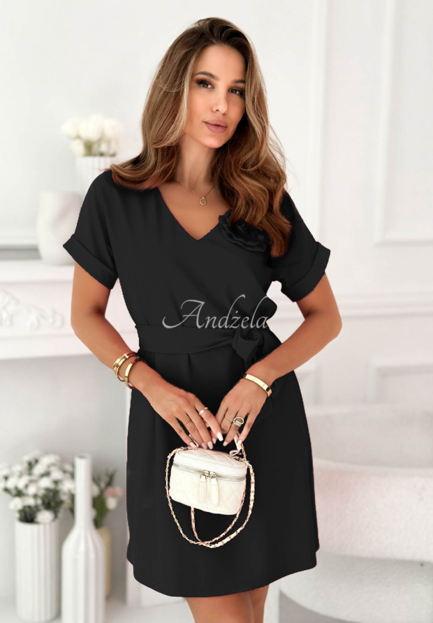 Mini-Kleid mit Blumenmuster und aus Viskose Petal Romance Schwarz