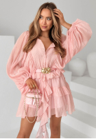 Kleid z bufkami i falbankami Tea On The Patio Rosa