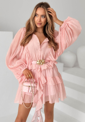 Kleid mit Puff&auml;rmeln und R&uuml;schen Tea On The Patio Rosa