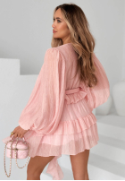 Kleid z bufkami i falbankami Tea On The Patio Rosa