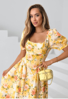 Kwiecista Kleid midi z bufkami Verbena Gelb