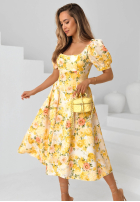 Kwiecista Kleid midi z bufkami Verbena Gelb