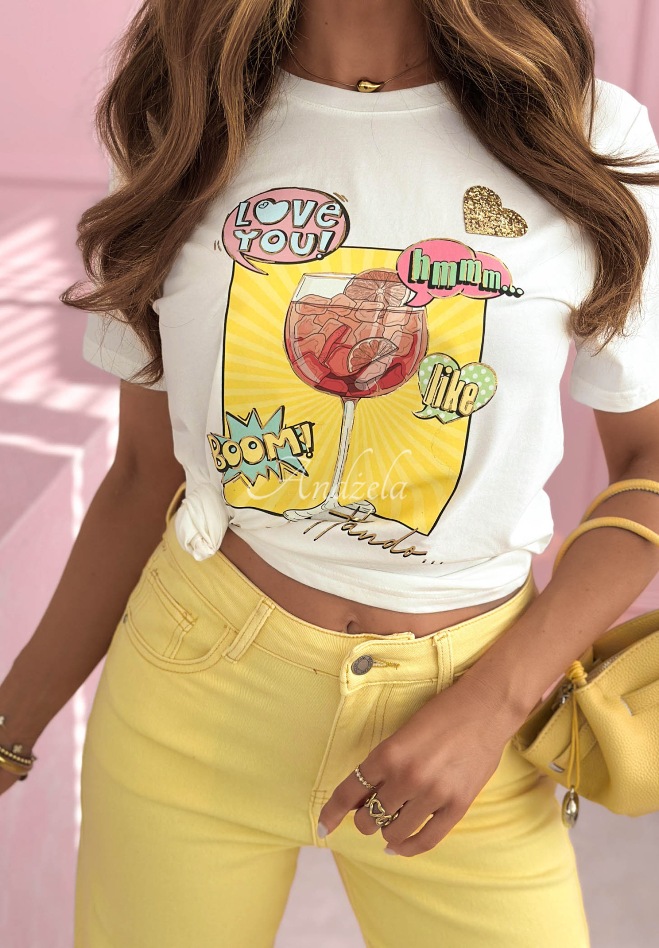 Baumwoll-T-Shirt mit Aufdruck Orange Aperol weiß-gelb