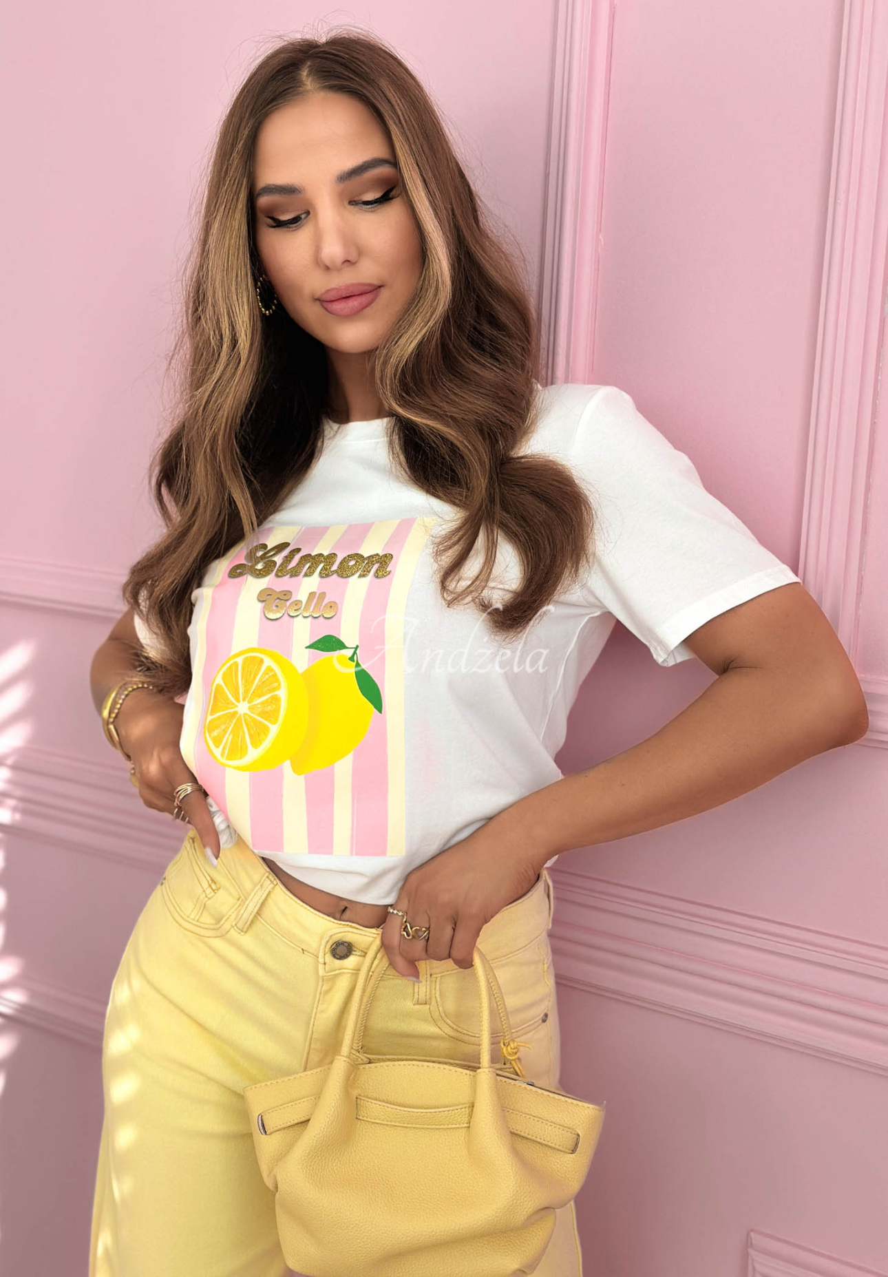 Baumwoll-T-Shirt mit Streifenmuster Limon Gelato weiß-Rosa